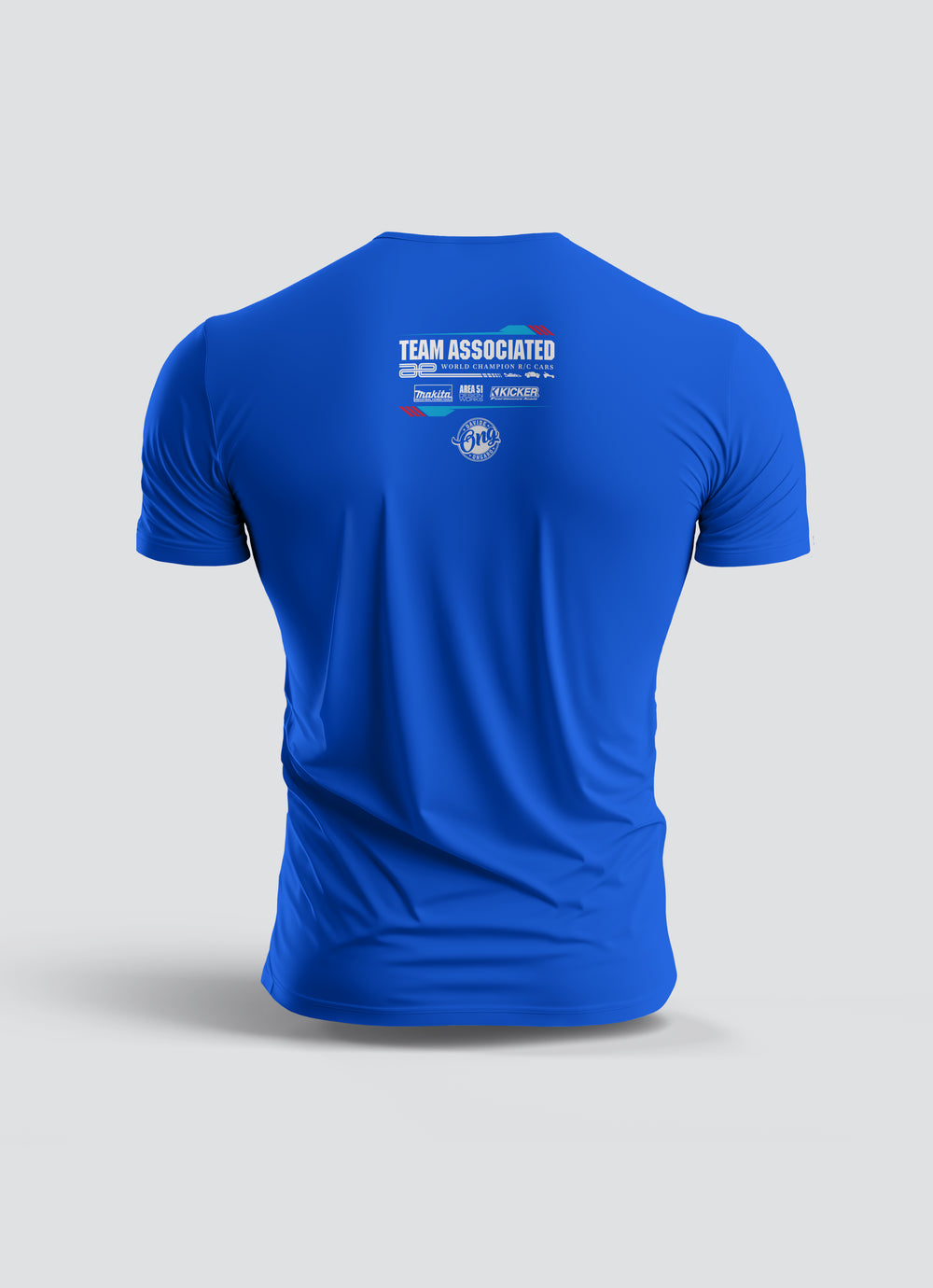 Team Associated T-Shirt Blue back view, made in Switzerland, 100 % Öko, Qualität, Scuderia Scampi Rosso design.