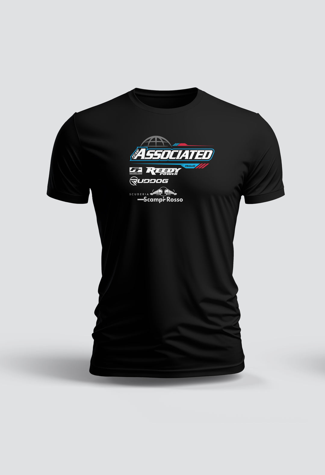 Team Associated T-Shirt Black featuring Scuderia Scampi Rosso design, made in Switzerland, 100 % Öko quality.