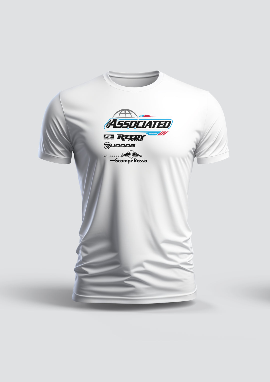 Team Associated T-Shirt White featuring Scuderia Scampi Rosso logo, made in Switzerland, 100 % Öko, Qualität.
