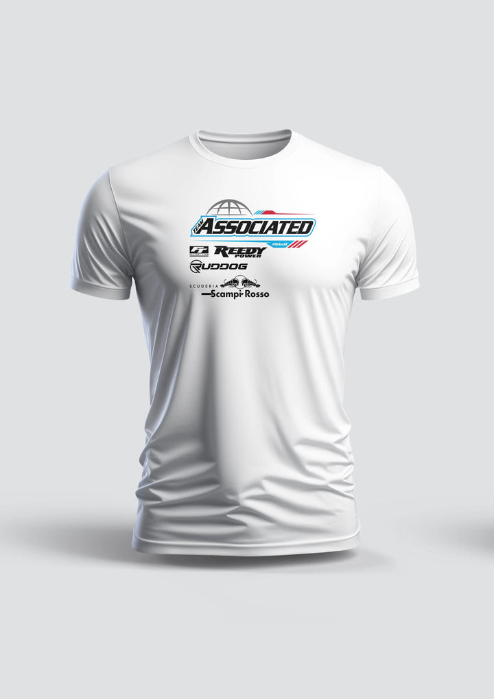 Team Associated T-Shirt White featuring Scuderia Scampi Rosso logo, made in Switzerland, 100 % Öko, Qualität.