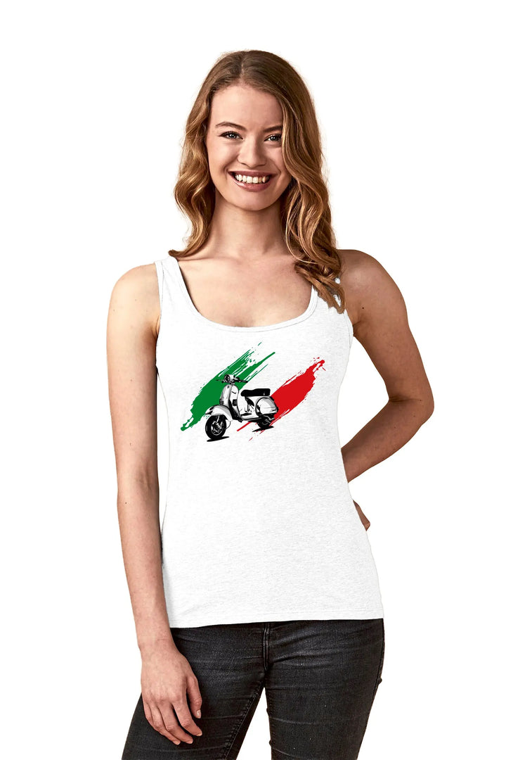 Beo Design Nindl &amp; Sollberger Damen Tanktop mit Vespa-Motiv, bequemes Baumwoll-Top für Frauen, weißes Design