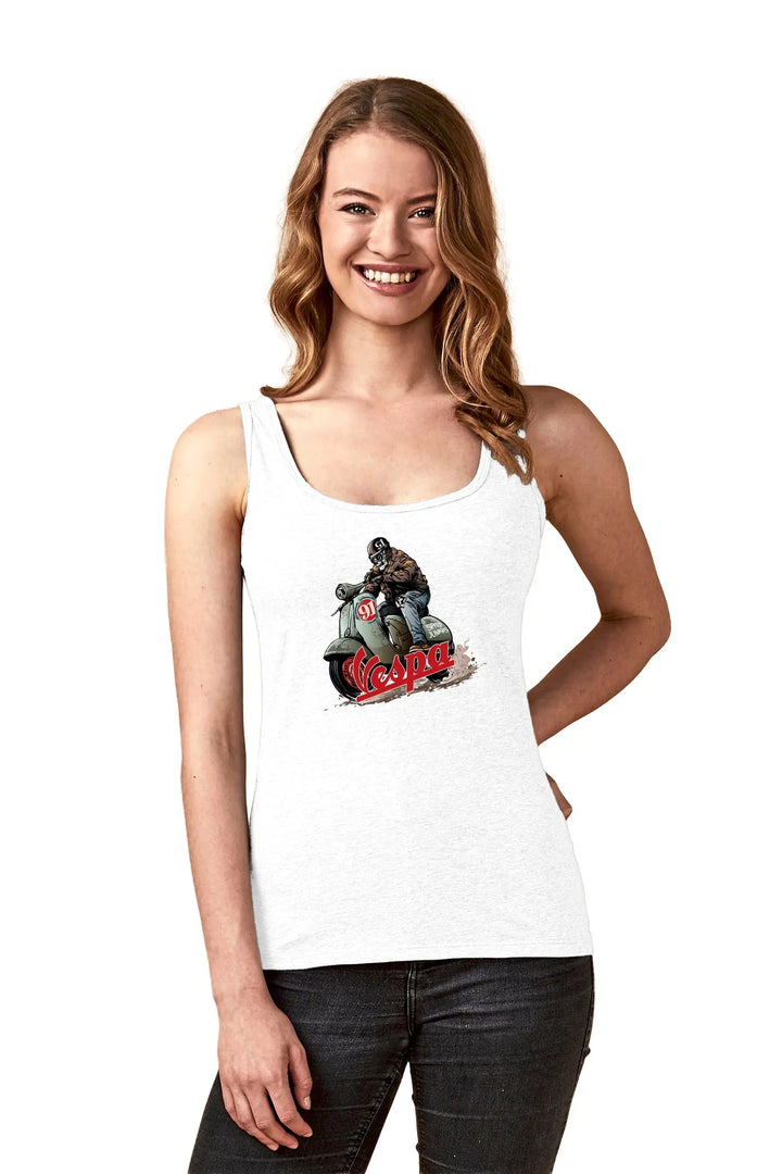 Beo Design Nindl &amp; Sollberger Damen Tanktop mit Vespa-Print, bequemes Modeoberteil für Frauen, weiße Farbe