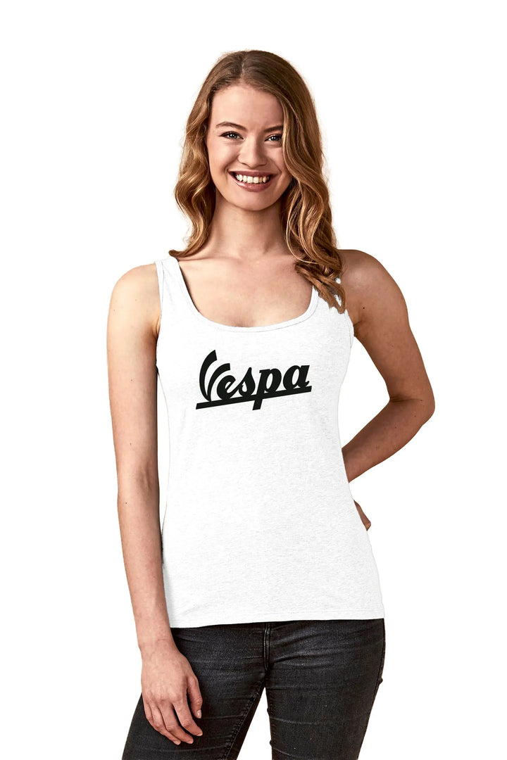 Vespa Tanktop Frauen 39 in Weiß, aus 100% Baumwolle, ideal für sonnige Tage, Made in Switzerland.