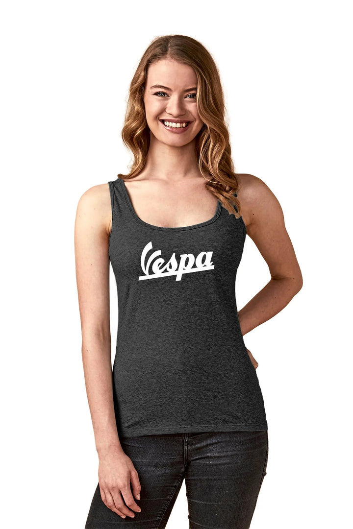 Vespa Tanktop Frauen 39 in schwarz, ideal für sonnige Tage, 100 % Öko, Made in Switzerland, von X.O by Promodoro.